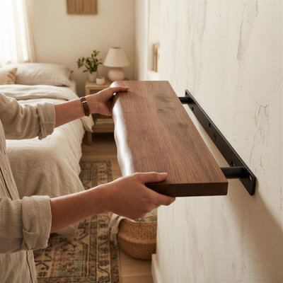 Harbour Housewares Wooden Live Edge Floating Shelf - 80cm - Walnut ...