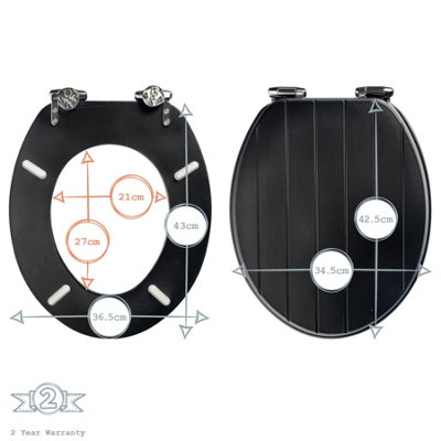 Harbour Housewares - Wooden Soft Close Toilet Seats - Black - Pack of 2 - 3