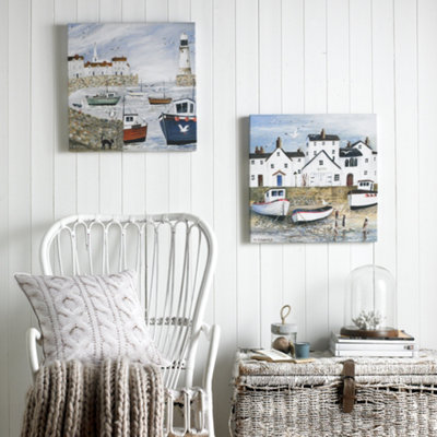 Harbourside Lighthouse Printed Canvas Landscape Wall Art DIY at B&Q
