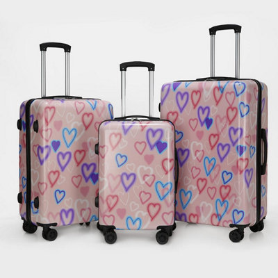 ⑩Full of hearts Hard Suitcase 4 Wheel Holiday 3 Piece Heart Luggage Set Shell