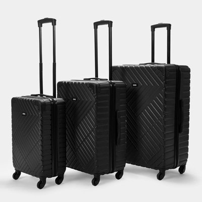 Hard Suitcase Luggage Set Shell Travel ABS 4 Wheels, Black - 3 Piece Set