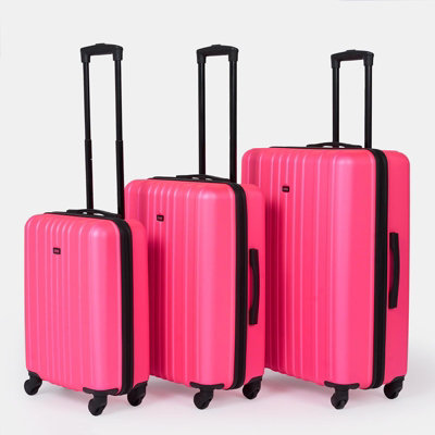 Hard Suitcase Luggage Set Shell Travel ABS 4 Wheels, Fuschia Pink - 3 Piece Set