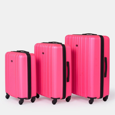 希少 BALLAHOLIC PINK Hard Suitcase Luggage Set Shell Travel ABS 4 Wheels, Fuschia Pink