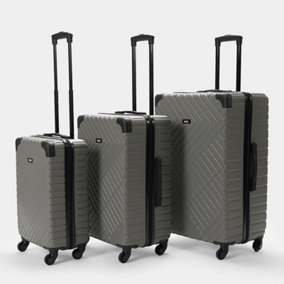 Hard Suitcase Luggage Set Shell Travel ABS 4 Wheels, Grey - 3 Piece Set