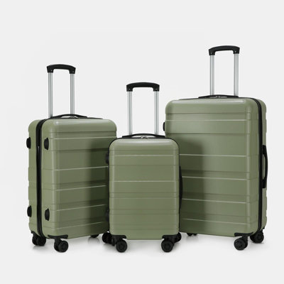 Hard Suitcase Luggage Set Shell Travel ABS 4 Wheels, Olive - 3 Piece Set