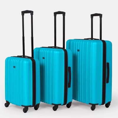 Hard Suitcase Luggage Set Shell Travel ABS 4 Wheels, Sea Blue - 3 Piece Set