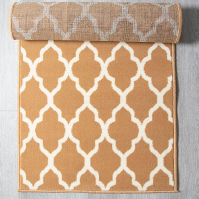 Hard Wearing Hessian Backed Stair Runner Kitchen Mat - Texas Beige Trellis - 60x450CM (2'X15')