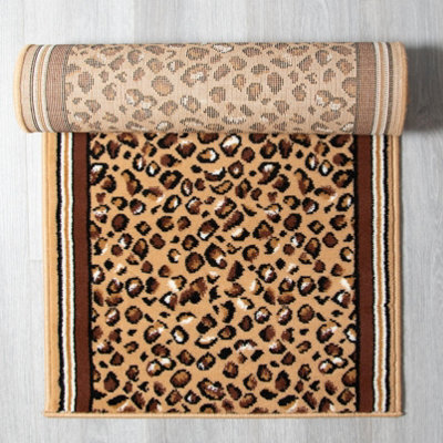 Hard Wearing Hessian Backed Stair Runner Kitchen Mat - Texas Leopard Print - 60x180CM (2'X6')