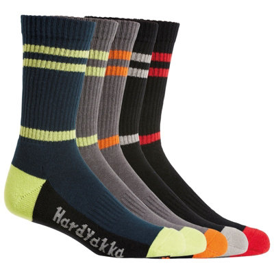 Hard Yakka -  Crew Five Pack Worksock - Multicolour - Size: 7-12