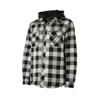 Quilted Flannel Hooded Jacket, Black/Grey