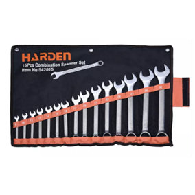 HARDEN 542015, combination spanners set 15pcs sizes 8-32mm , hung pouch bag