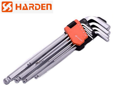 HARDEN long allen keys set 9 pcs, ball tip, strong CrV steel, 1.5-10mm