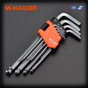 HARDEN medium length allen keys set 9 pcs, ball tip, strong CrV steel, 1.5-10mm