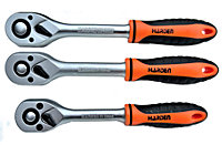 HARDEN reversible quick release straight ratchet handle set 1/4, 3/8 and 1/2"