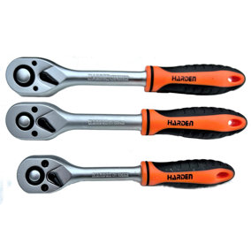 HARDEN reversible quick release straight ratchet handle set 1/4, 3/8 and 1/2"