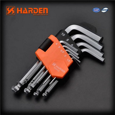 HARDEN short allen keys set 9 pcs, ball tip, strong CrV steel, 1.5-10mm