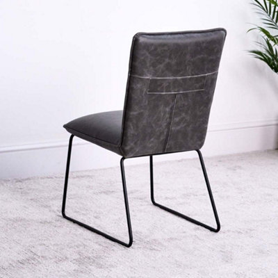 Hardy Industrial Dining Chair - Grey Faux Leather (Set of 2) with Line Detailing and Looped Metal Legs