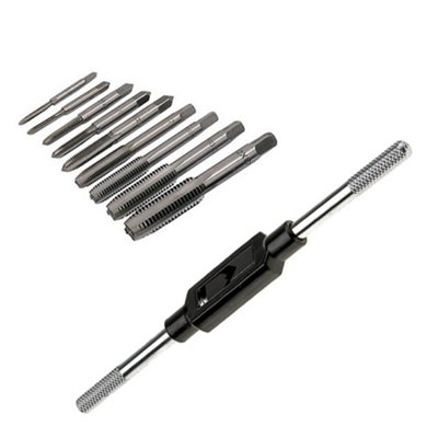 Hardys 10pc Hand Tap Set Screw Thread Taps T Wrench Reamer M3 M12 Twist Drill Bit Kit