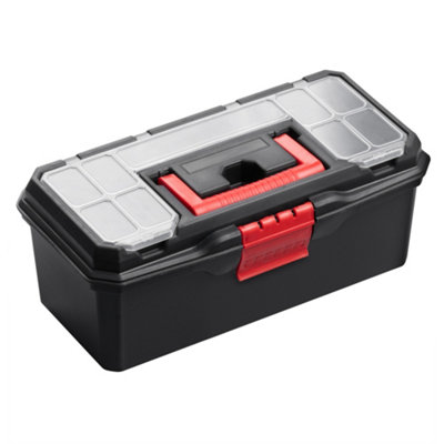 Hardys 13 Small Plastic Tool Box Organiser - 12 Compartment Tool Chest,  Removable Tote Tray, Fixing & Fastenings Storage Case