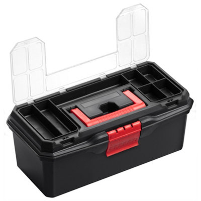 Hardys 13" Small Plastic Tool Box Organiser - 12 Compartment Tool Chest, Removable Tote Tray, Fixing & Fastenings Storage Case
