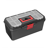 Hardys 16" Plastic Tool Box Organiser - 12 Compartment Tool Chest, Removable Tote Tray, Fixing & Fastenings Storage Case - Medium