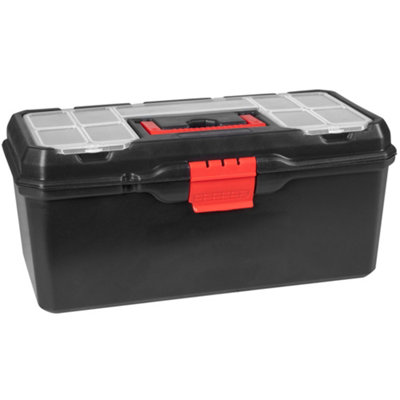 Hyper Tough 16-inch Black Metal Tool Box with Removable Tray, Heavy Gauge Steel, Lockable Latch