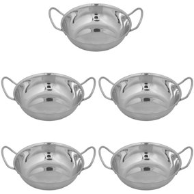 Hardys 18cm Curry Serving Dish, Set of 5 - Stainless Steel, Balti Serving Dish with Handles, Deep Round Bottom - 18cm Diameter