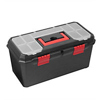 Hardys 19" Large Plastic Tool Box Organiser - 12 Compartment Tool Chest, Removable Tote Tray, Fixing & Fastenings Storage Case
