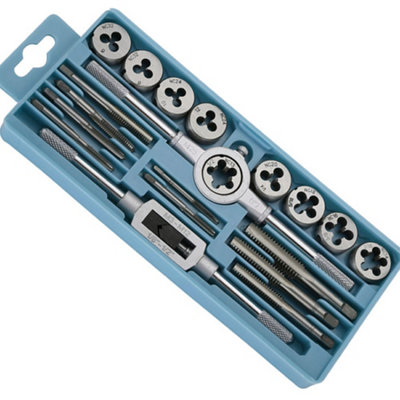 Hardys 20pc Hand Tap and Die Set Screw Thread Reamer M3-M12 Twist Drill Bit Tool Kit