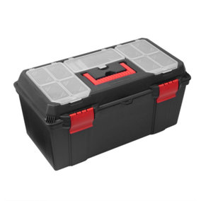 Hardys 22" Large Plastic Tool Box Organiser - 14 Compartment Tool Chest, Removable Tote Tray, Fixing & Fastenings Storage Case