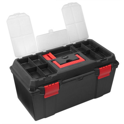 Hardys 22 Large Plastic Tool Box Organiser - 14 Compartment Tool Chest,  Removable Tote Tray, Fixing & Fastenings Storage Case