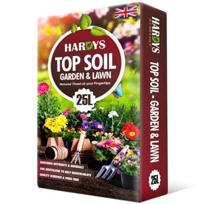 Hardys 25L Graded Top Soil - Loam Based Sandy Soil for Lawns, Beds & Borders, Screened & Weed-Free, Improved Soil Structure