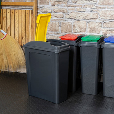 Hardys 25L Plastic Recycle Bin Storage Box with Flap Colour Lid Litre Home Office Waste - Yellow