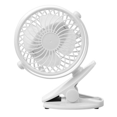 Hardys 3 Speed USB Rechargeable Clip On Cooling Portable Fan Desk Computer Pushchair - White