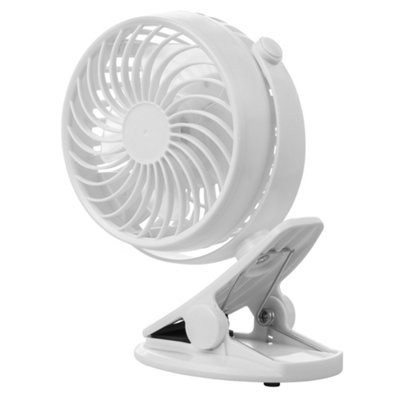 Hardys 3 Speed USB Rechargeable Clip On Cooling Portable Fan Desk Computer Pushchair - White