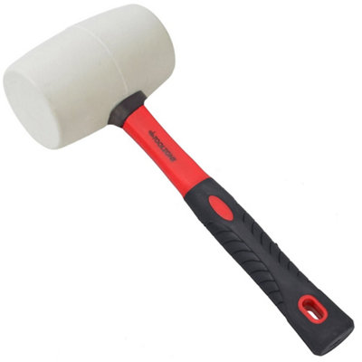 Hardys 32oz White Head Rubber Mallet - Non-Marking on Light Surfaces, Fibreglass Shaft, Ergonomic Non-Slip Grip - 30cm Handle