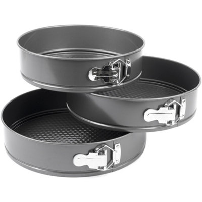 Hardys 3pc Non-Stick Baking Springform Round Cake Tin Tray Pan Set Kit Spring Loaded