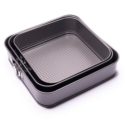 Hardys 3pc Non Stick Baking Springform Square Cake Tin Tray Pan Set Kit Spring Loaded