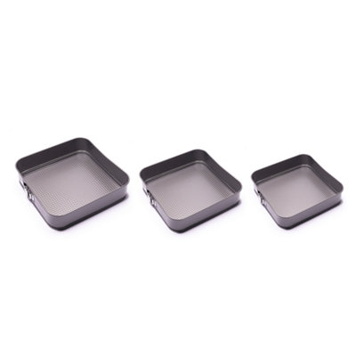 Hardys 3pc Non-Stick Baking Springform Square Cake Tin Tray Pan Set Kit Spring Loaded