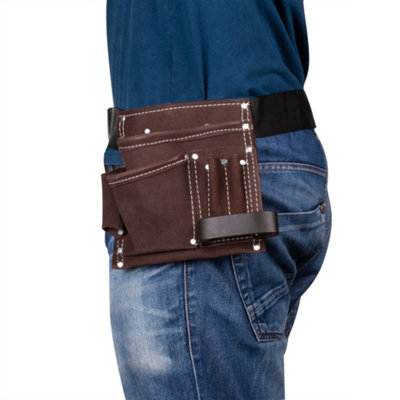 Hardys 5-Pocket Multi-Tool Belt - Adjustable, Hammer Loop, Quick-Release Buckle, Multiple Pouch Sizes - Split Leather Work Apron