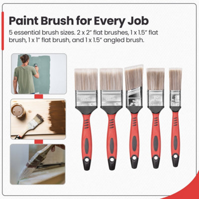 Hardys 5pc Fine Paint Brush Set Soft Synthetic Bristles Home Painting DIY Decorating