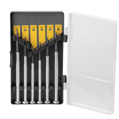 Hardys 6 Piece Precision Screwdriver Set - Mini Assorted Phillips & Slotted Heads, Anti-Slip Handles, 360 Degree Rotating Tops