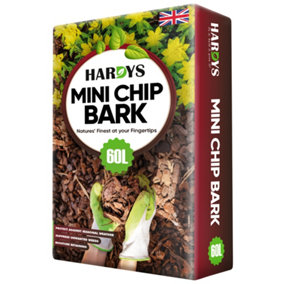 Hardys 60L Organic Mini Wood Bark Mulch - Spruce Chippings, Ideal for Ground Cover, Landscaping, Top Dressing, Root Insulation