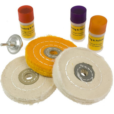 7/14-Piece Cotton Buffing Wheel Kit For Drill – Polish Chrome, Jewelry, Glass, Ceramic, Car