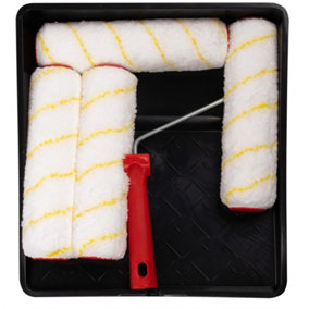 Hardys 9" Paint Roller Set - 4 x Medium Pile Sleeve, Roller Frame and Tray - Ideal for Textured Surfaces & External Use