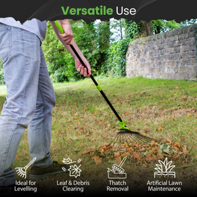 Hardys Adjustable Garden Rake - 15 Steel Tine Leaf Rake with Telescopic ...