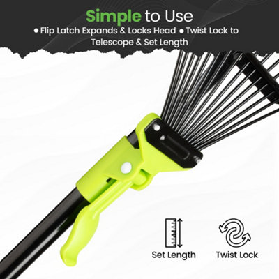 Hardys Adjustable Garden Rake - 15 Steel Tine Leaf Rake with Telescopic ...