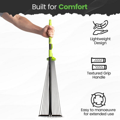 Hardys Adjustable Garden Rake - 15 Steel Tine Leaf Rake with Telescopic ...