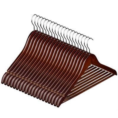 Hardys Coat Hangars - Strong Wooden Design, Smooth Lacquered Finish, Slim Profile, Strap Notches - 20 Pack, Brown, 45cm x 23cm