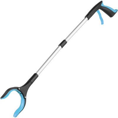Hardys Folding Litter Picker - 40cm/15" - 83cm/31", Aluminium Tube & Steel Cable, Silicone-grip Jaws, Built-in Magnet - Blue